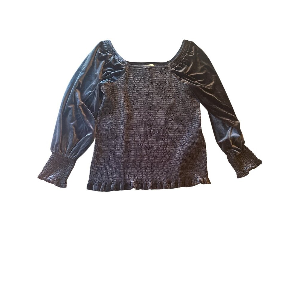 Black Smocked Velvet‎ Puff Sleeve Top 1X 16W-18W)Goth Evening Elegant Whimsygoth